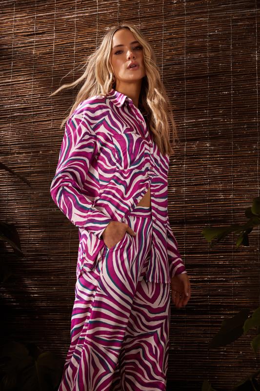 LTS Tall Purple Zebra Print Satin Shirt | Long Tall Sally 1